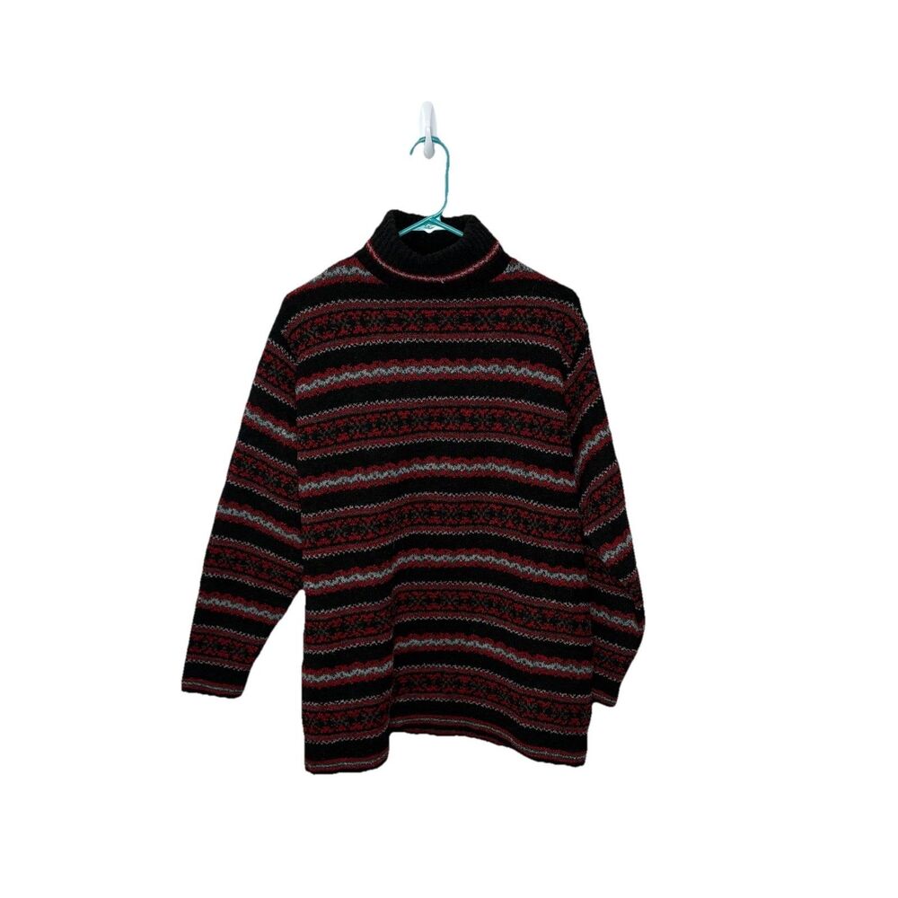 Vintage Yarnworks Women’s Fair isle Black Wool Blend Sweater Large Tunic Length